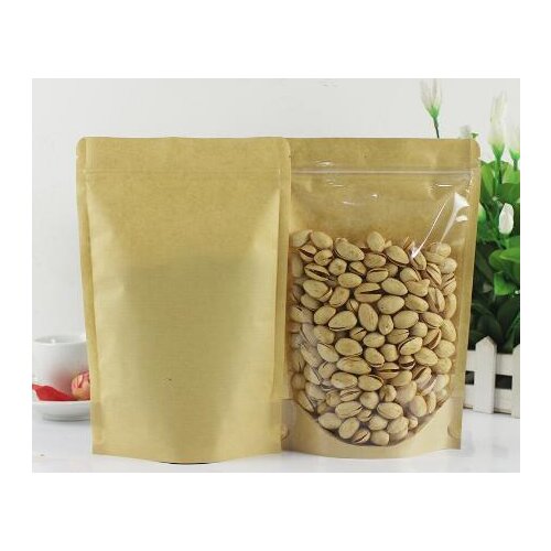Thickened Front Transparent Kraft Paper Bag Nut Tea Self-standting Ziplock Package Bag