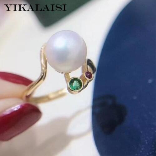 YIKALAISI 925 Sterling Silver Rings Jewelry For Women 9-10mm Oblate Natural Freshwater Pearl Rings 2021 Fine New Wholesales