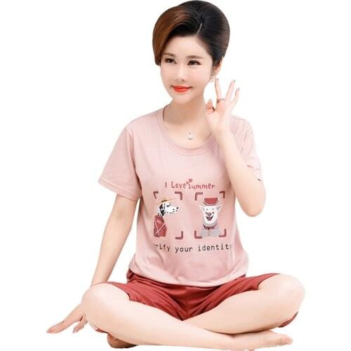 Big Size M-4XL Animal Dog Print Women Pajamas Sets Soft Nightwear Summer Short Sleeve Pyjamas Sleepwear Female Pijamas Mujer