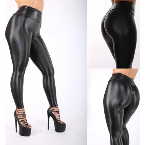 Womens High Waist Fitness PU Pants Wet Look Faux Leather Slim Leggings