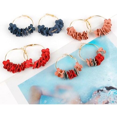 New Design Floral Hoop Earrings For Women Fabric Flower Pending Gold Color Circle Pendientes Female Jewelry Fashion Gift