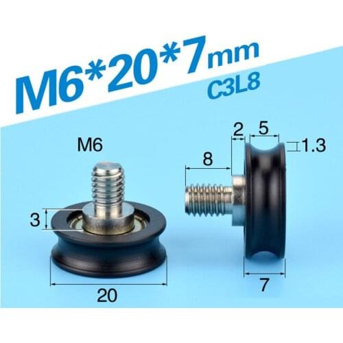 10pcs M6*20*7mm 5*20*7mm groove U type wheel, embedded 625ZZ, rubber bearing pulley for drawer /instrument equipment /3d printer