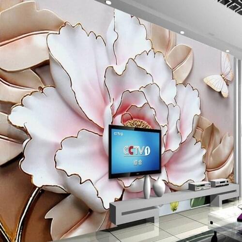 3D Stereo Relief Peony Flowers Photo Murals Wallpaper Living Room TV Study Background Wall Cloth Waterproof Wall Paper For Walls