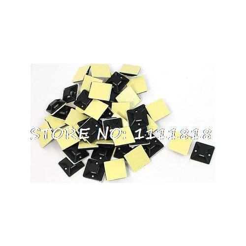 50 x Black Hard Plastic Sticky Base Cable Tie Fixed Holder