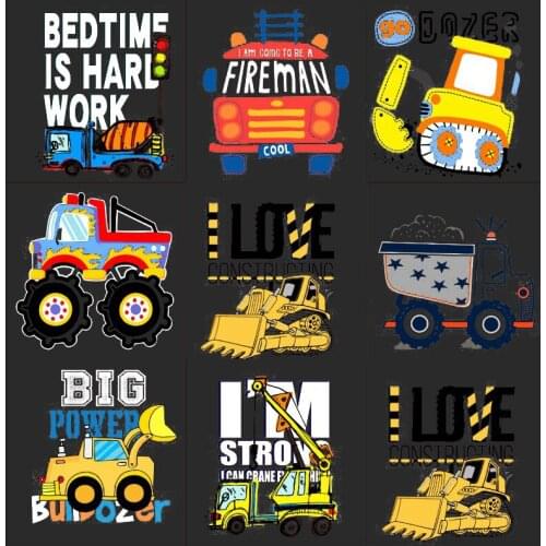 Cars Heat Transfers Hot Vinyl Patches Rocket Off-road Cars Truck Iron On Patch For Clothing DIY Appliques Boy T-shirts Sticker