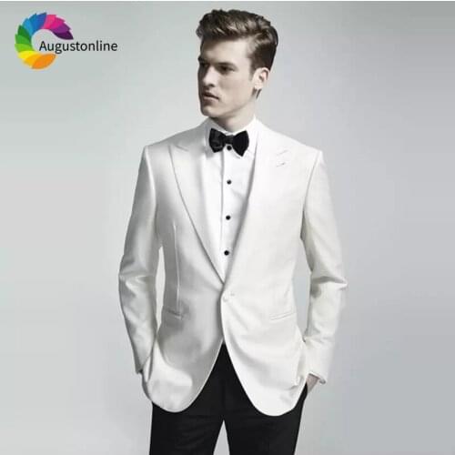 White Slim Fit Wedding Suits Groom Wear Tuxedos Prom Party 2 Pieces (Jacekt+Pants) Bridegroom Men Suits Best Man Blazer