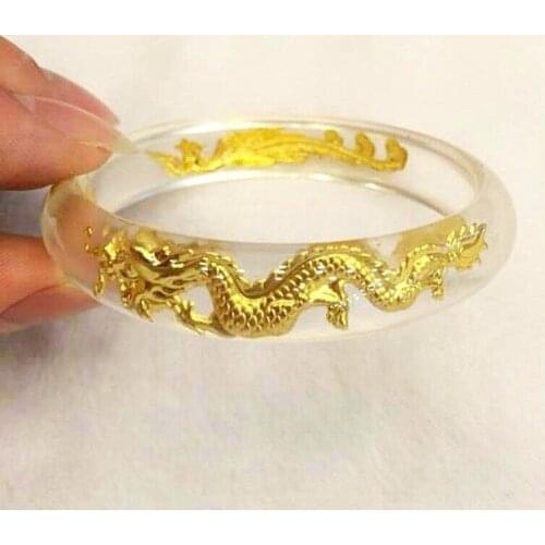 24K Yellow Gold Bangle/ Bracelet Dragon Crystal Bangle Diameter 56mm 58mm 60mm
