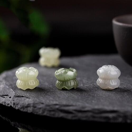 1 Pc Nephrite Carving Bian Tilian Beads Hetian Jade lotus Flower Single Separated Beads DIY Bracelet Pendant Jewelry Accessories