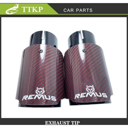 One Piece Glossy Red REMUS Exhaust Pipe Fit For All Cars Carbon Fiber+Stainless Steel Car Nozzles Auto Parts Muffler Tip