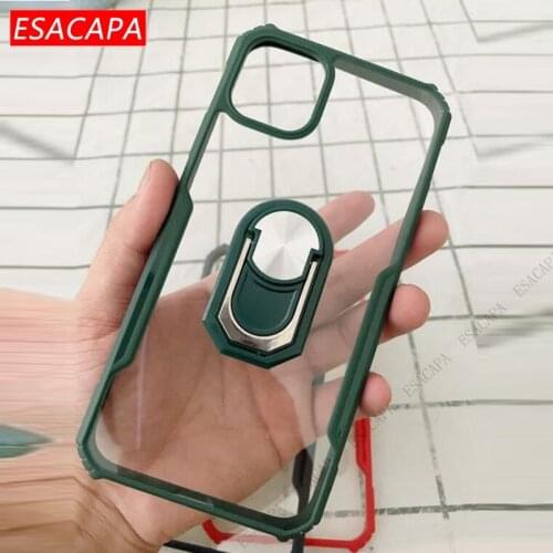 Ring Stand Holder Phone Cover For OPPO A94 A92 A72 A52 F19 Pro Acrylic Transparent Shockproof Back Case For OPPO Reno 4 Lite 4F