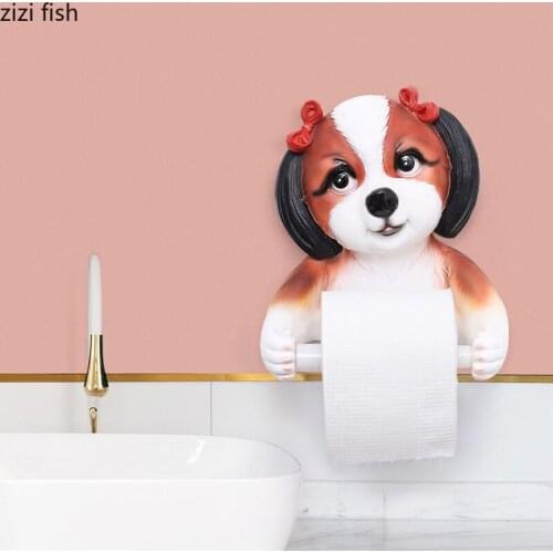 Cartoons Dog Tissue Holder Bath Roll Paper Holder Wall Hanging Tissue Holder Free Punch Tissue Storage Rack Rustic Home Decor