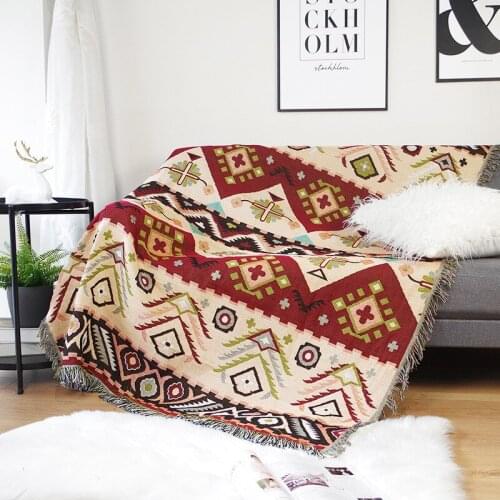 Two Side Printing Blanket Weave Tassels Sofa Decor for Limo Homestay Hotel Home Office Nap Women Wraps Outdoor Picnic Tatami Mat