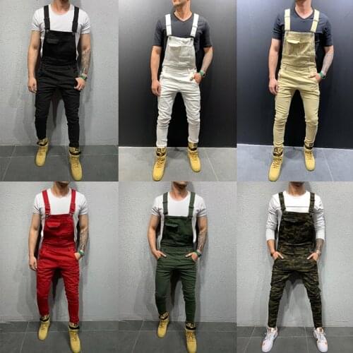 Denim Overalls Mens Ripped Jumpsuit man fashion Work Pants Streetwear Slim Denim Overalls Trousers men