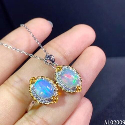 KJJEAXCMY fine jewelry 925 sterling silver inlaid natural opal ring pendant popular girl suit support test