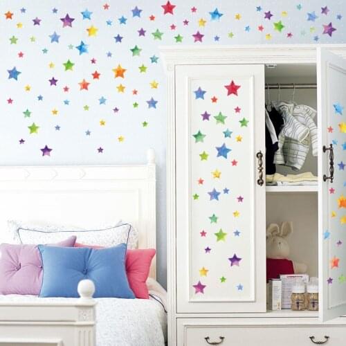 67pcs/set Colorful Gold Starry Wall Stickers For Kids Rooms Cute Stars Wall Decals Baby Nursery Home Decor DIY PVC Sticker Mural