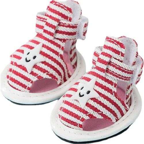 Dog Shoes Pet Shoes Stripe Canvas Summer Sandals Small and Medium-sized Dog Non Slip Breathable Soft Sole Comfortable Cute 2021