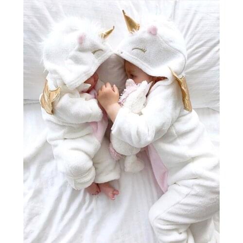 PUDCOCO Lovely Newborn Baby Girl Costume 3D Unicorn Flannel Jumpsuit Bodysuit Outfit Hooded Clothes