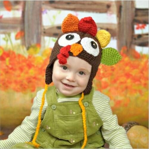 Cute Turkey Hat Newborn Baby Photography Props Handmade Colorful Bonnet Hat Studio Shooting Photo Props Fotografia Accessori