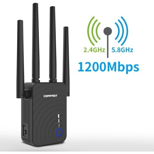 Powerful Dual Band 1200Mbps WiFi Extender Internet Signal Booster Wireless Repeater 2.4GHz 5GHz Wi-Fi Range Extender Antenna