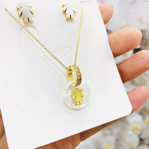 Stainless Steel SET Necklace Earrings Mama Family Necklaces Silver Color Love Boy Girl Pendant Jewelry Women Christmas Gift