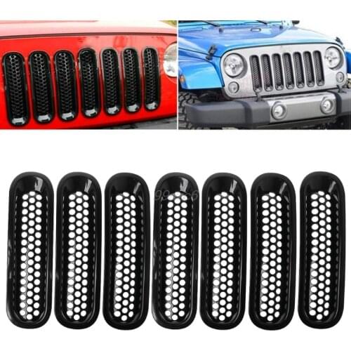 For 2007-2017 Jeep Wrangler JK Matte Black Front Insert Mesh Grille Trim Cover