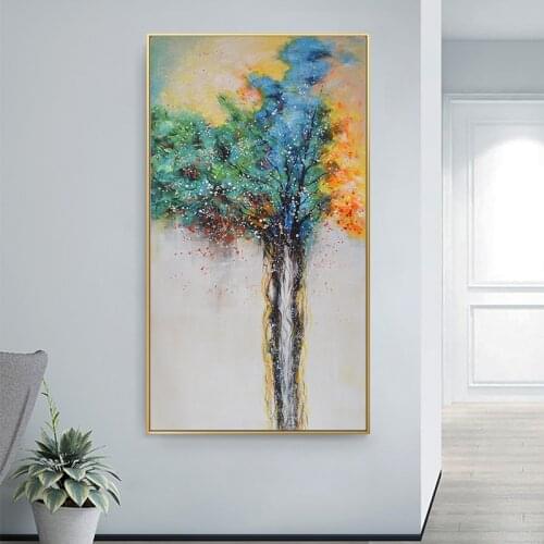 Colorful Tree Plant Canvas Painting Abstract Watercolor Posters and Prints Cuadros Wall Art Pictures for Living Room Home Decor