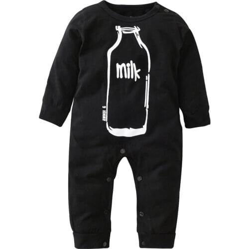 Autumn Babys Toddler Rompers For Newborns Simple Design Milk Bottle Pattern Jumpsuit Unisex For Baby Home Wear Clothes