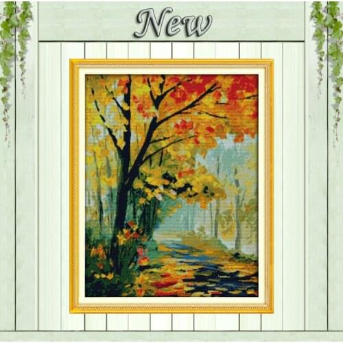 Autumnal scenery maple tree painting counted printed on canvas DMC 14CT 11CT chinese Cross Stitch Embroidery kits Needlework Set