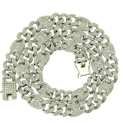 New Fashion Charm Iced Out Bling Punk Cuban Link Chain Mens Necklace Hipster Nightclub Hip Hop Jewelry Gifts for Men and Women