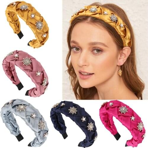 Stain Weaving Headbands Rhinestone Pearl Hairbands for Women Girls Hair Hoop Hair Accessories Ladies Vinatge Headwear