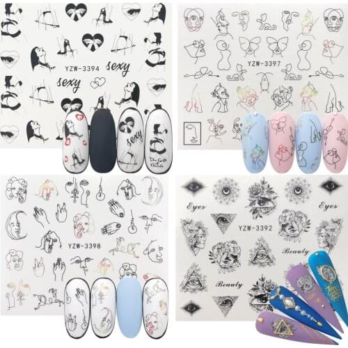 Letter Abstract Lady Face Nail Decals Water Sexy Girl Sliders Paper Nail Art Decor Sticker Manicures Foils Decoration 2021 Newst