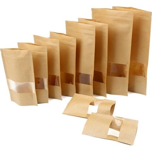 Brown Kraft Paper Self-Sealing Bag Recyclable Food Shopping Boutique Party Gift Bags for Tea Nut Food Dry Fruit Candy Packaging