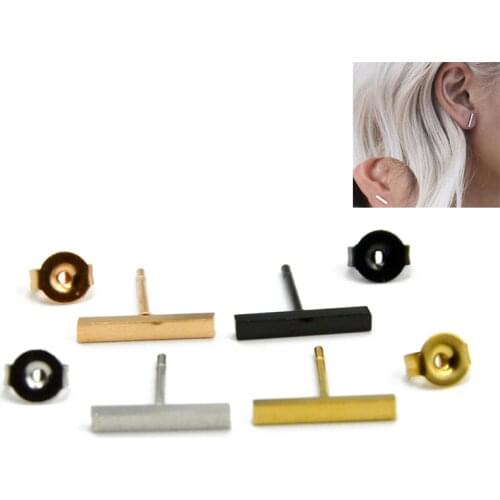Showlove-1 Pair GEOMME steel,Gold,Rose Gold,Black Color Bar Ear Stud For Lady piercing body jewelry