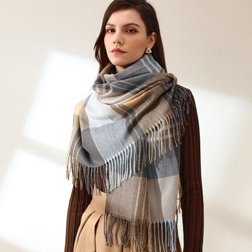 Fashion Cashmere Plaid Women Scarf 2021 Autumn Winter Warm Shawl Wrap Bandana Pashmina Long Tassel Female Foulard Thick Blanket