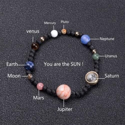 Solar system bracelet Cosmic Galaxy Nine planets natural stone elastic bracelet