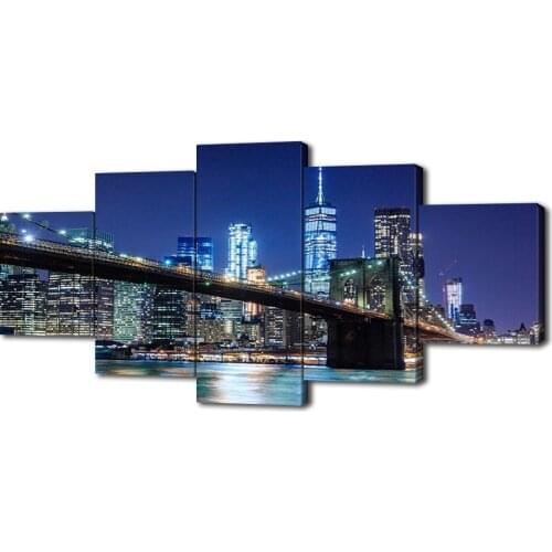 Modern Canvas Painting New York City Night Lights Posters and Prints Wall Art Picture for Living Room Home Decor with Frame