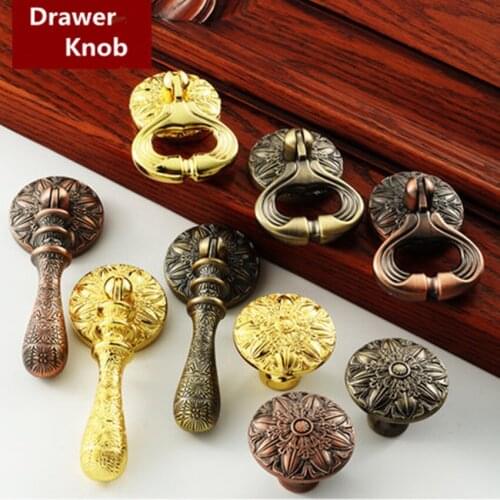 Modern fashion gold drop ring Pendant wine cabinet cupboard handle retro style bronze antique copper drawer tv cabiner knob pull