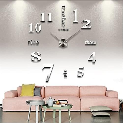 Modern 3D Frameless Wall Clock Style Watches Hours DIY Room Home Decorations Model(Silver)