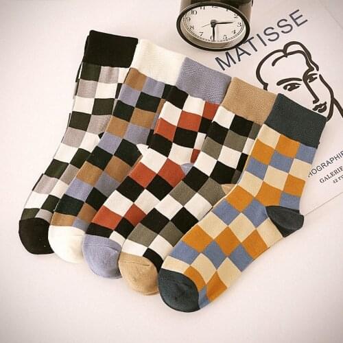 Glowing Future Men Socks Casual Business Retro Plaid British Style Cotton Mens Sokken Harajuku Style Warm Cotton носки мужские