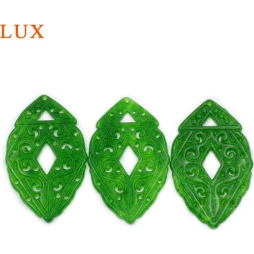 LUX eyes shape triangle rhumbus hollowed out hand carved green jades slice gem stone pendant for jewelry making