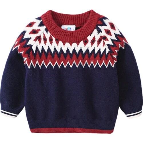 2021 Spring Autumn Winter 2 3 4 6 8 10 Years O-Neck Knitted Handsome Kids Ethnic Style Soft Material Sweater For Kids Baby Boys