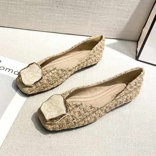 Casual Women Soft Shoes Breathable Gingham Cloth Square Toe Shoes Womens Flats Ballet Single Shoes Comfortable Pregnant Shoes