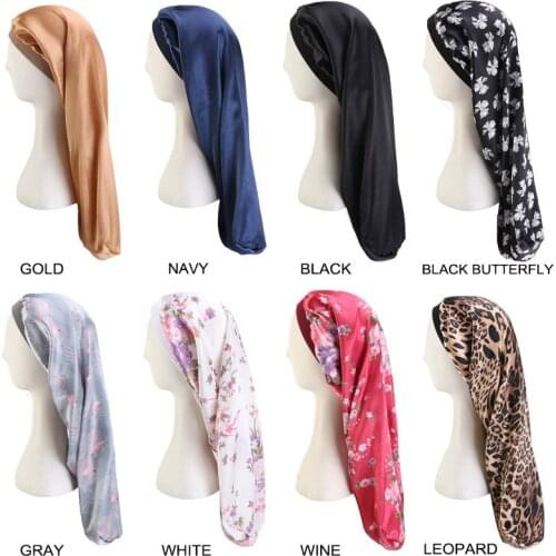 Ultra-Stretch Wide-Brimmed Hose Hat Satin Nightgown Long Hair Care Hat