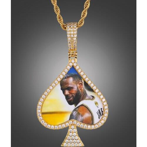 US7 Custom Photos Spades Shape Pendant Necklace For Women Men Memory Medallions Cubic Zircon Solid Hip Hop Jewelry Personalized