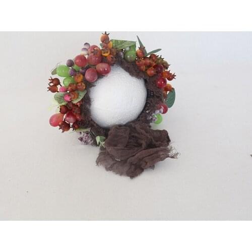 Vintage Floral Bonnet Newborn Fruots Hat Photography Products Handmade Baby Lace Flower Hat Photo Props