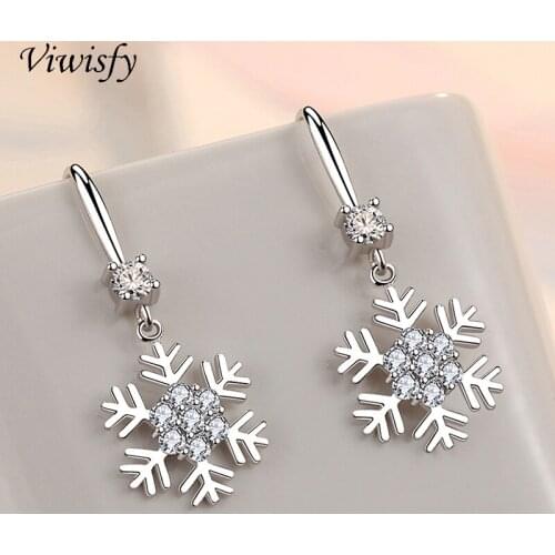 Viwisfy Vintage Snowflake Crystal Jewelry 925 Sterling Silver Drop Earrings For Woman VW21215