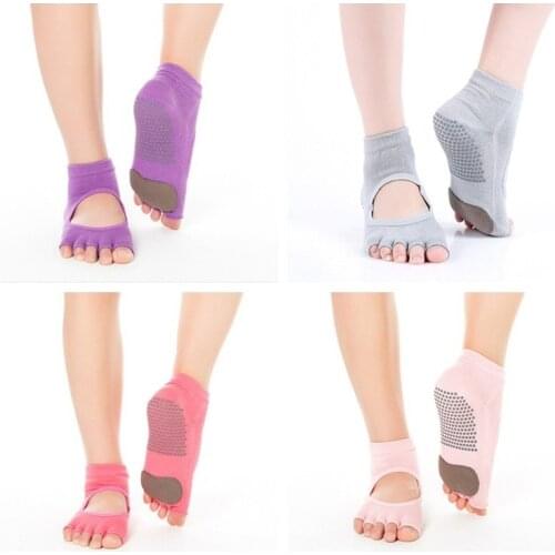 Yoga Sport Women Ankle Socks Padded Five Toes Backless Breathable Cotton Socks Anti-Slip Grip Dots Pilates Fitness Gym Underwear