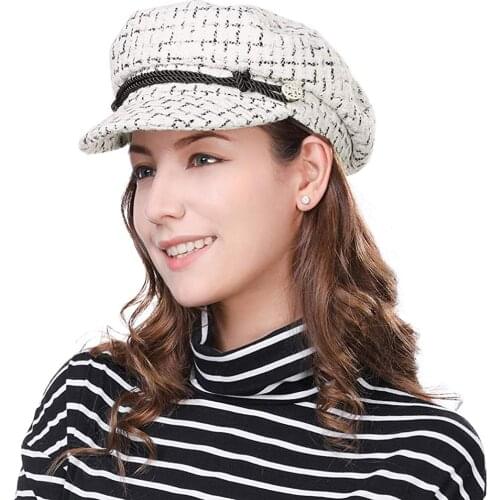 Wool Womens Newsboy Cap Visor Beret Peaked Winter Fashion Cabbie Hat Lined