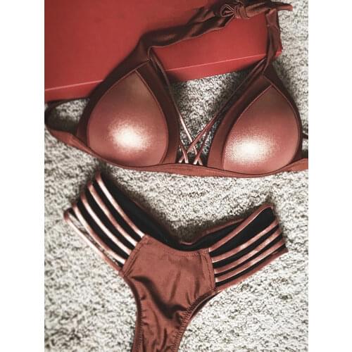 Sexy Push Up Micro Bikinis Women Bandeau Swimsuit 2020 Golden Swimwear Bottom String Bikini Set Bathing Suits Brazilian Biquini