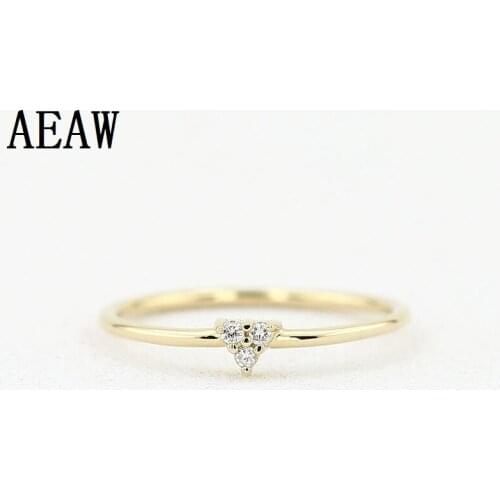 100% Real Diamond Triangle Ring Cluster Round Cut 3-Stones in 14k Yellow Gold Party Office For Lady Fine Jewery